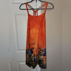 Orange Floral Dress with Blue Accents